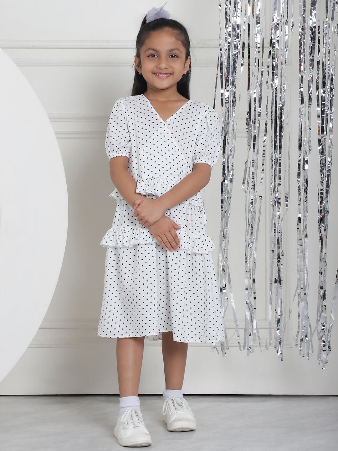 

MINI & MING Girls Polka Dot Printed Warp Dress, White