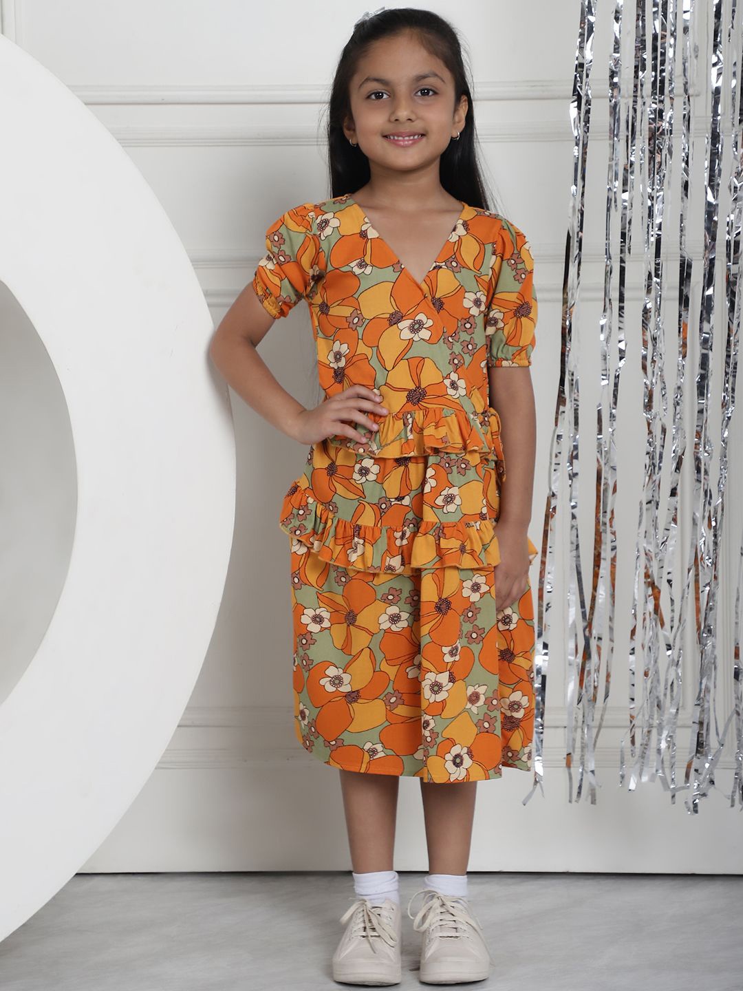 

MINI & MING Girls Floral Printed Wrap Dress, Yellow