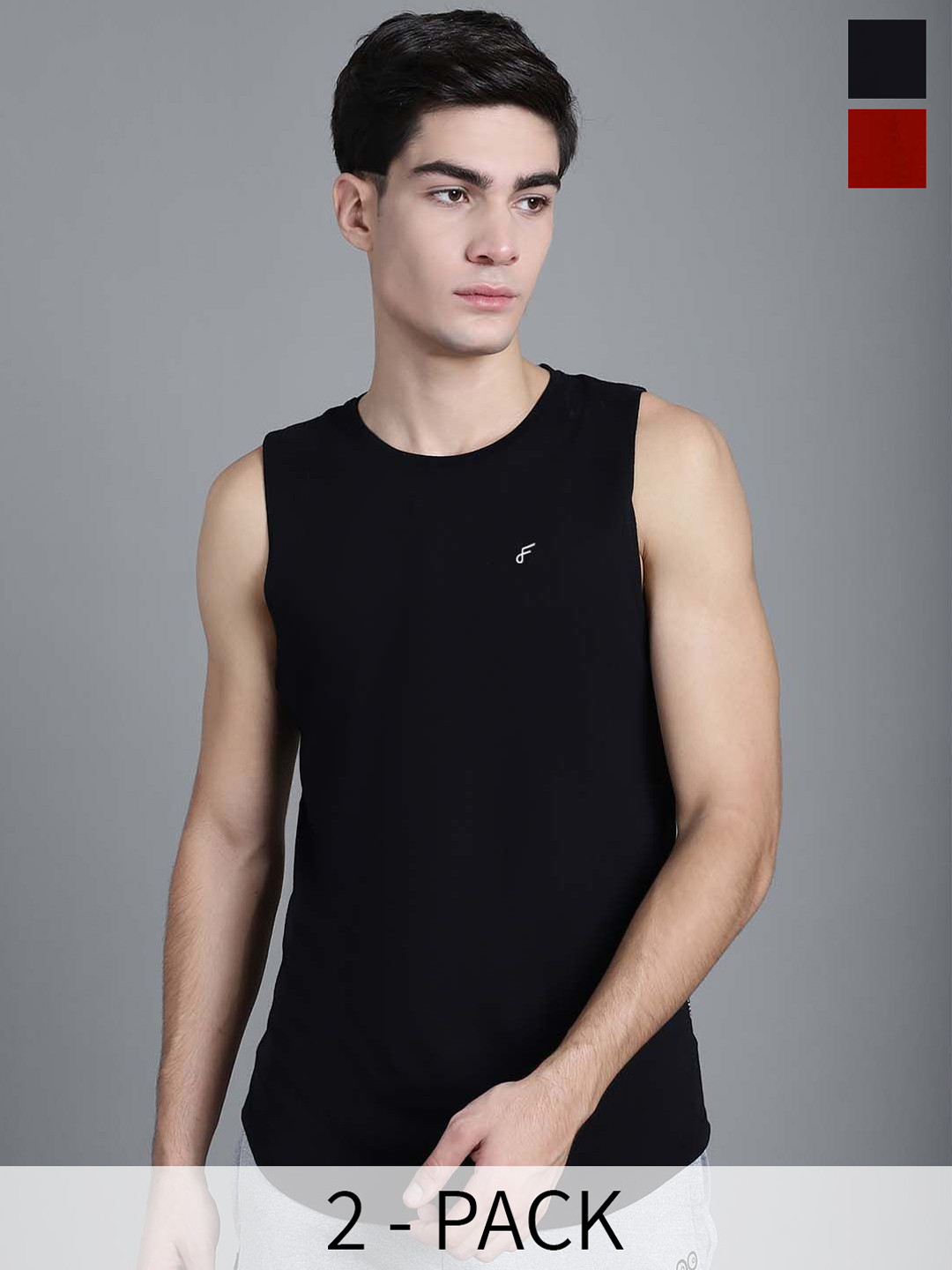 

FBAR Pack Of 2 Skin Friendly Pure Cotton Innerwear Vests FBAE-01-14, Black