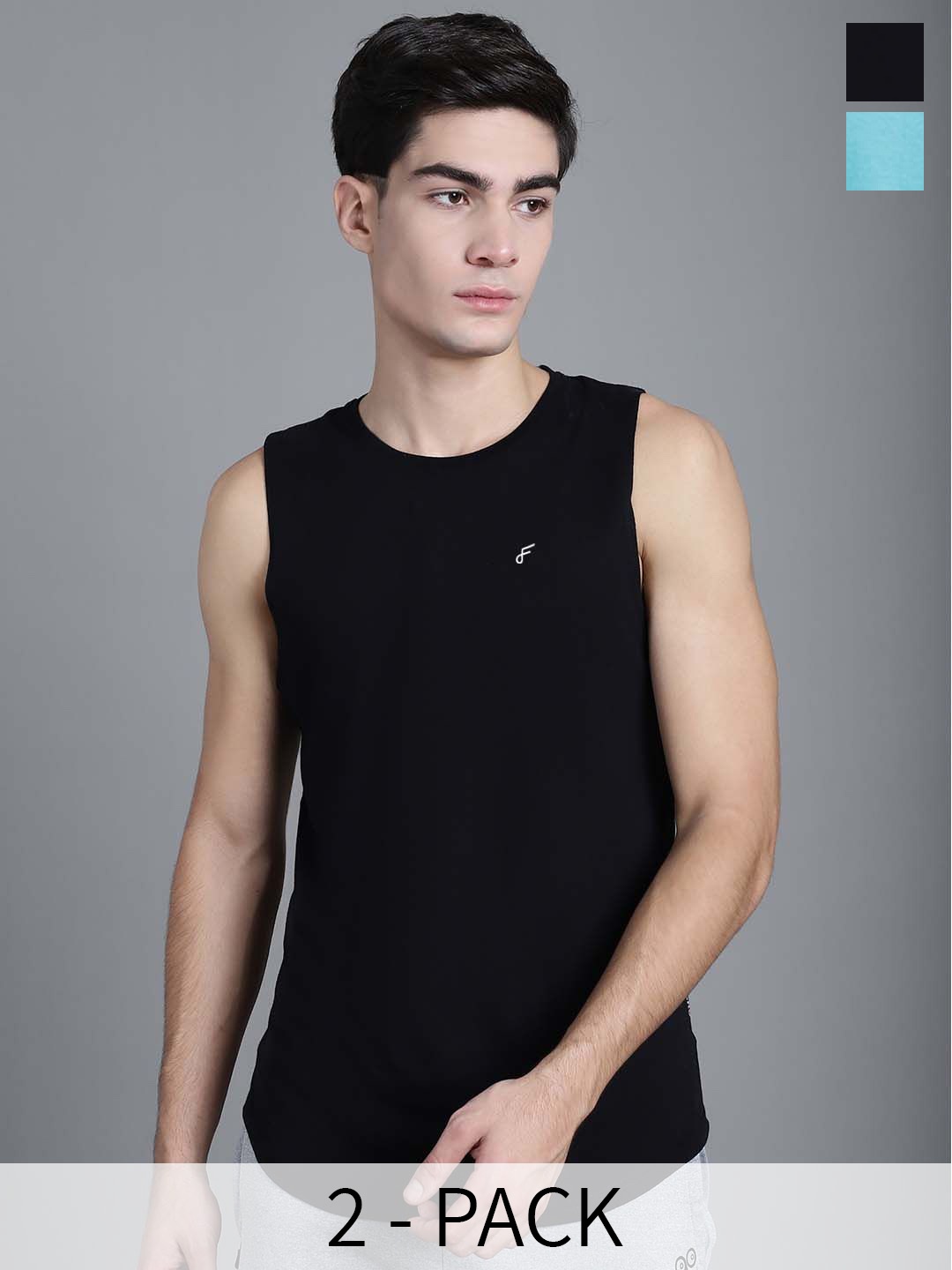 

FBAR Pack Of 2 Skin Friendly Pure Cotton Innerwear Vests FBAE-01-20, Black
