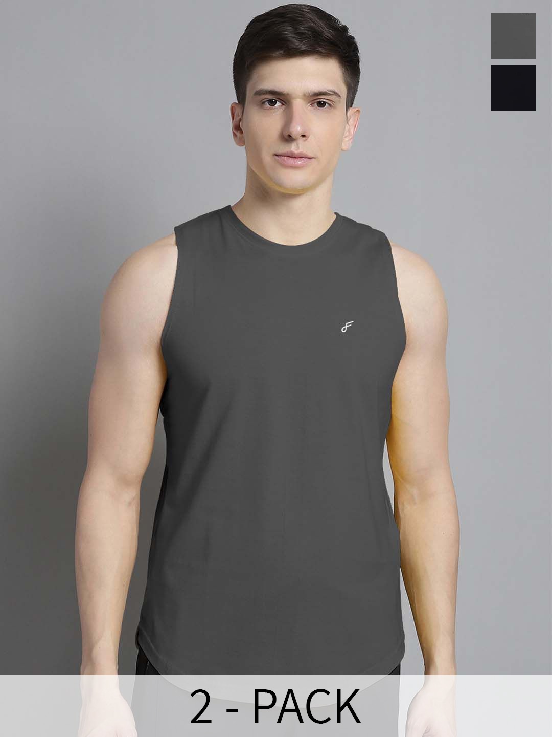 

FBAR Pack Of 2 Skin Friendly Pure Cotton Innerwear Vests FBAE-01-41, Black