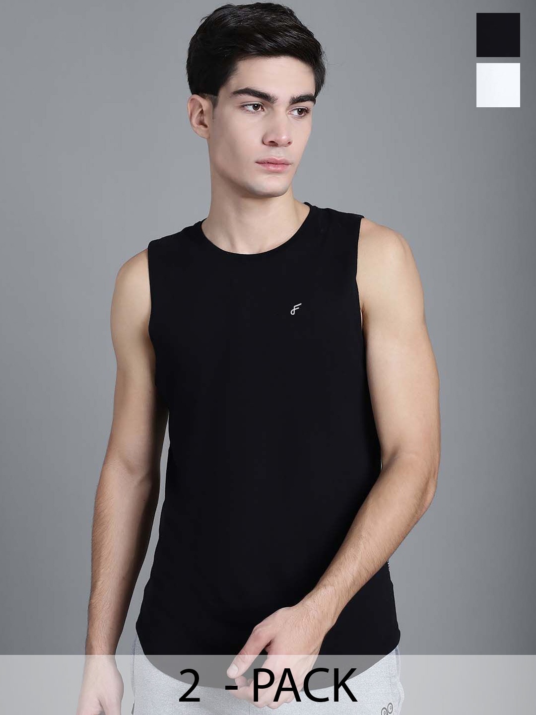 

FBAR Pack Of 2 Skin Friendly Pure Cotton Innerwear Vests FBAE-01-02, Black