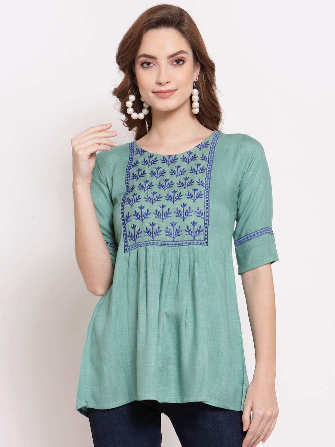

KALINI Floral Embroidered Tunic, Turquoise blue