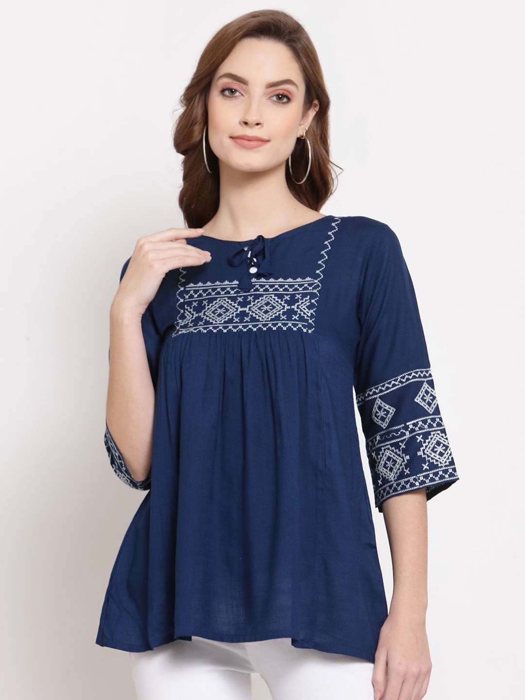 

KALINI Floral Embroidered Tunic, Blue