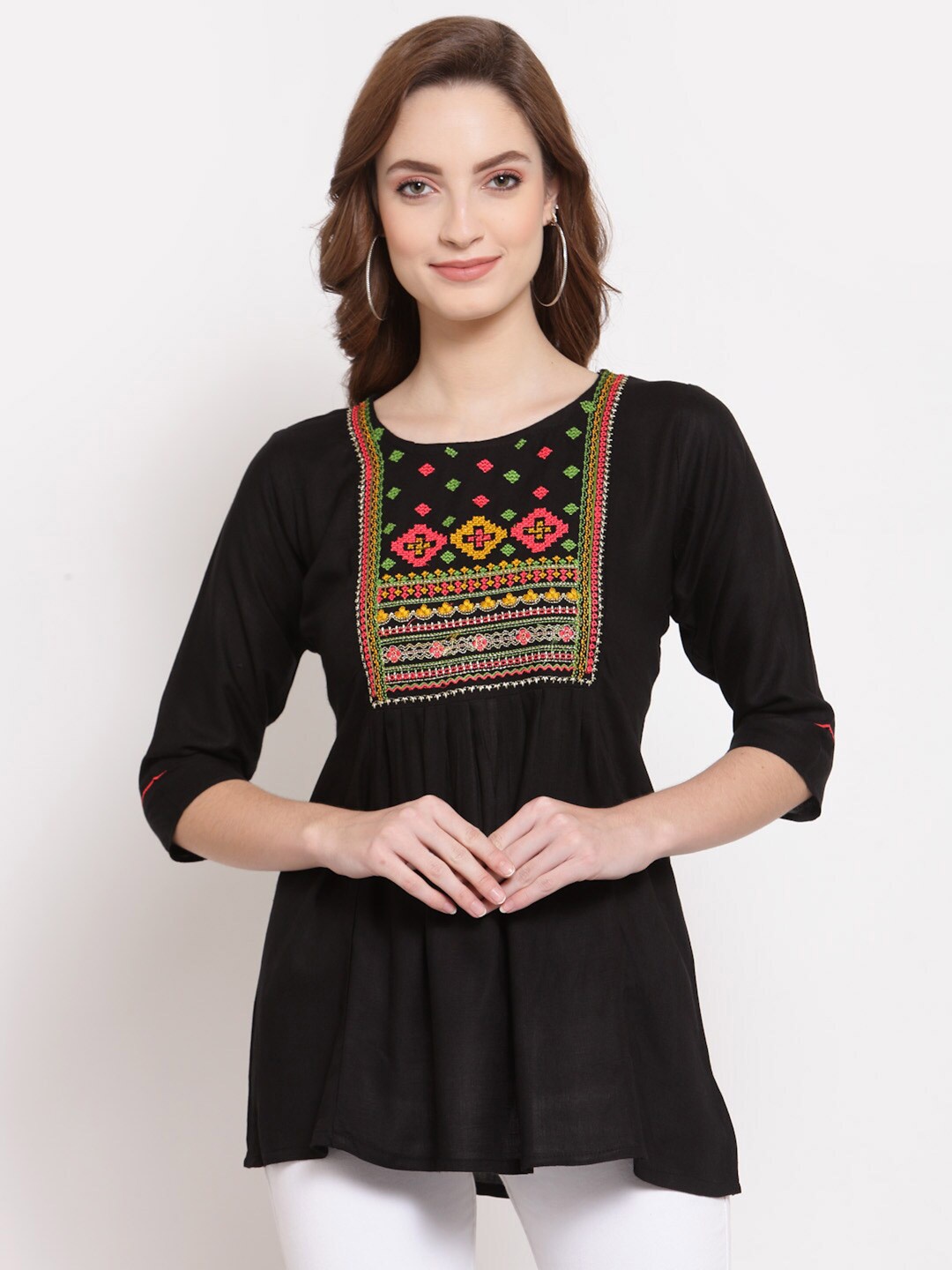 

KALINI Floral Embroidered Tunic, Black