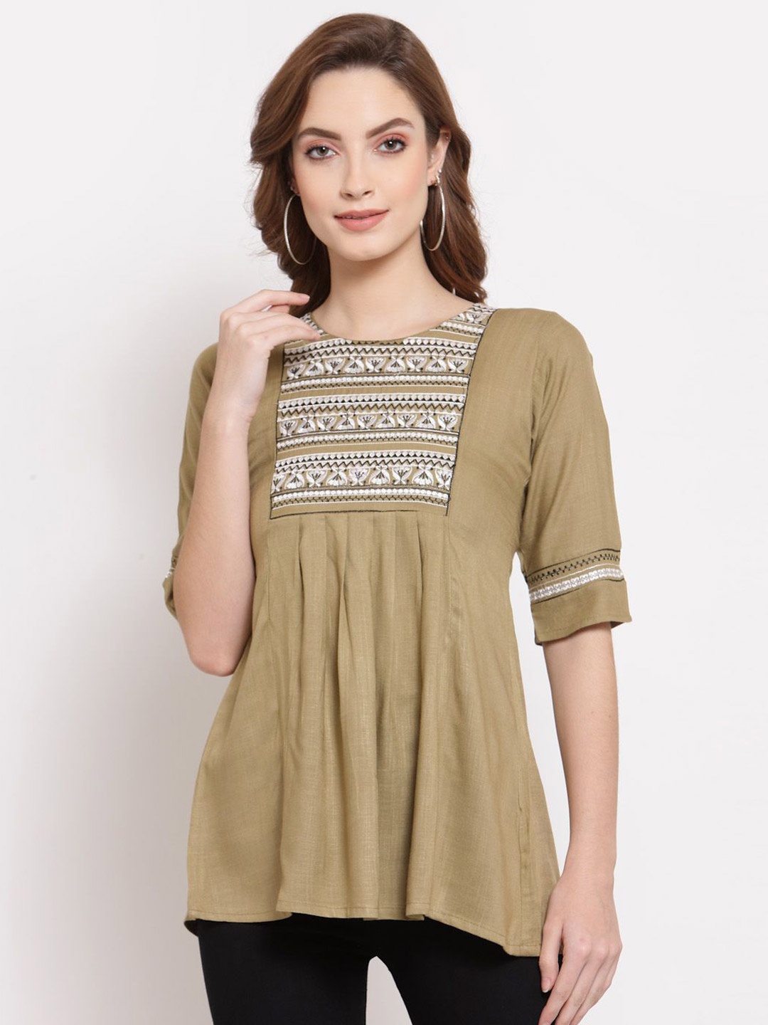 

KALINI Floral Embroidered Tunic, Beige