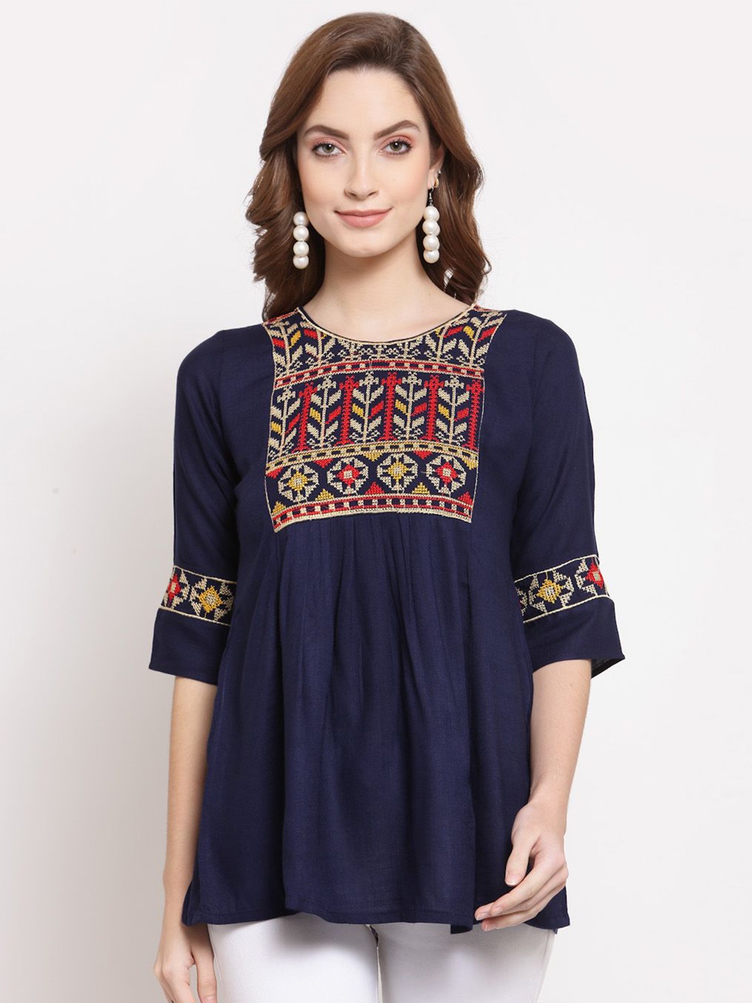 

KALINI Floral Embroidered Tunic, Blue