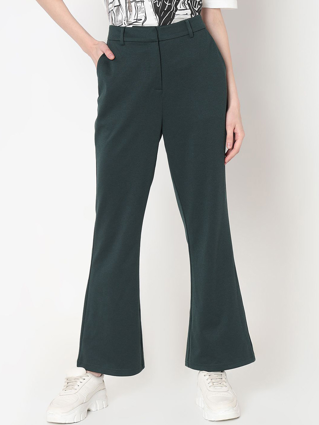 

Vero Moda Women Flared High-Rise Bootcut Trousers, Green