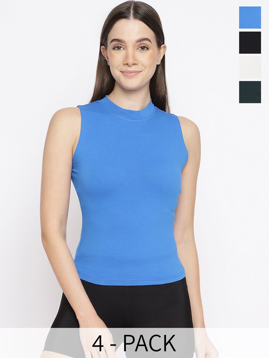 

La Intimo Pack Of 4 Sleeveless Non Padded Camisoles, Blue