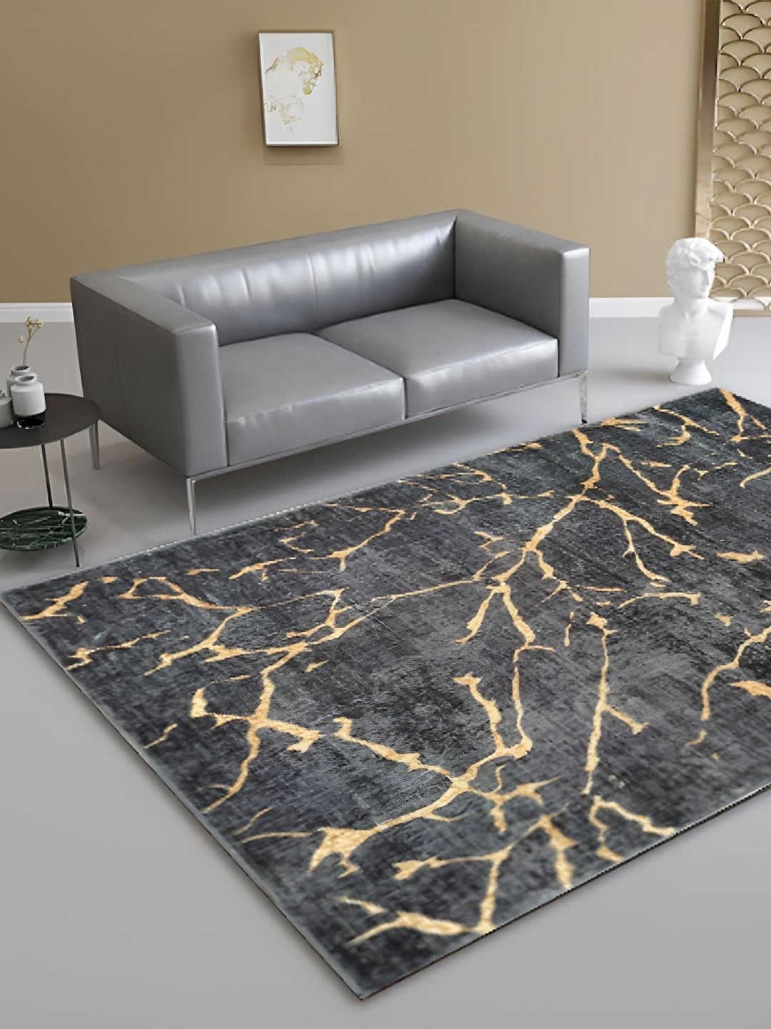 

Sapana Carpet-Mats Grey Abstract Anti-Skid Polyester Carpet