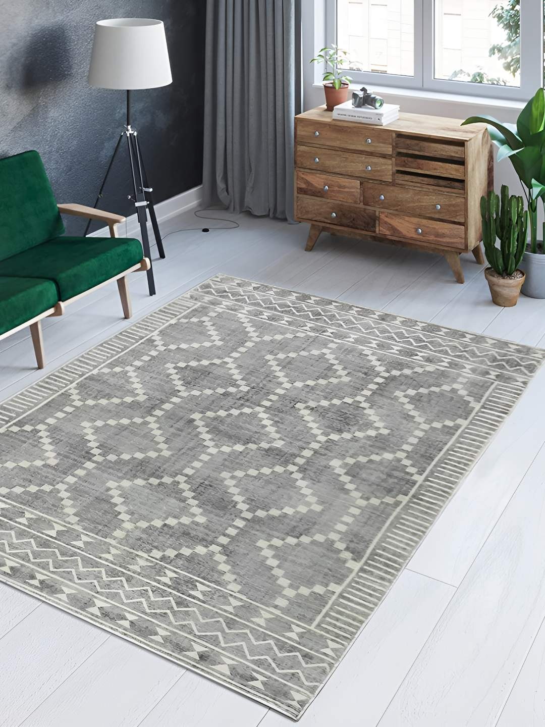 

Sapana Carpet-Mats Grey Geometric Anti-Skid Polyester Carpet