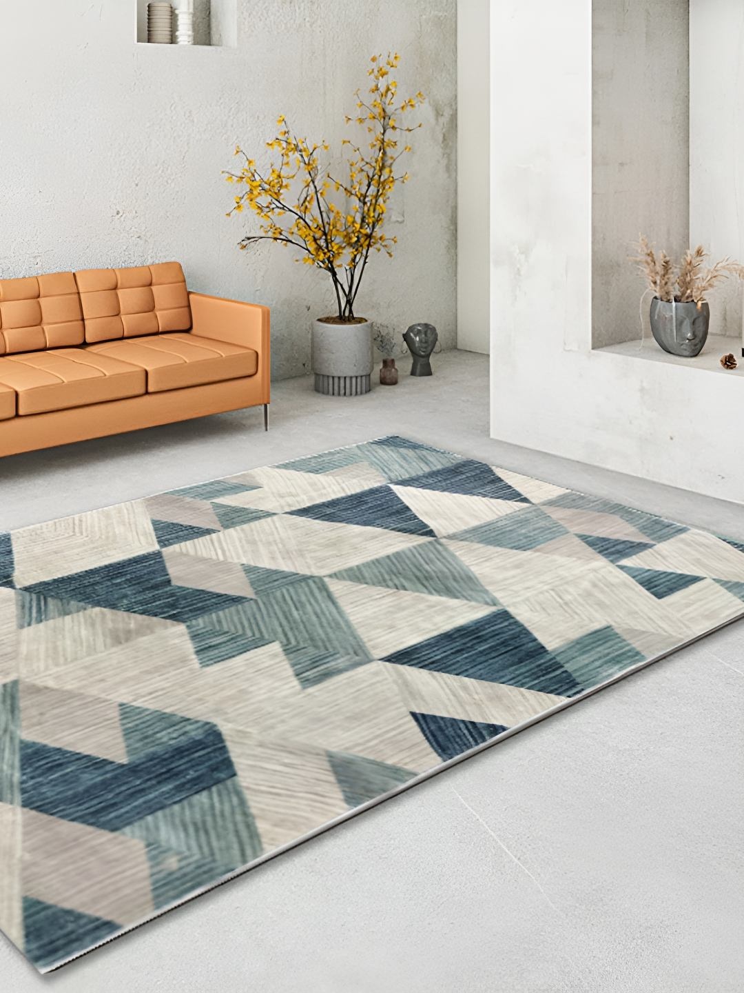 

Sapana Carpet-Mats Cream-Coloured Geometric Anti-Skid Polyester Carpet