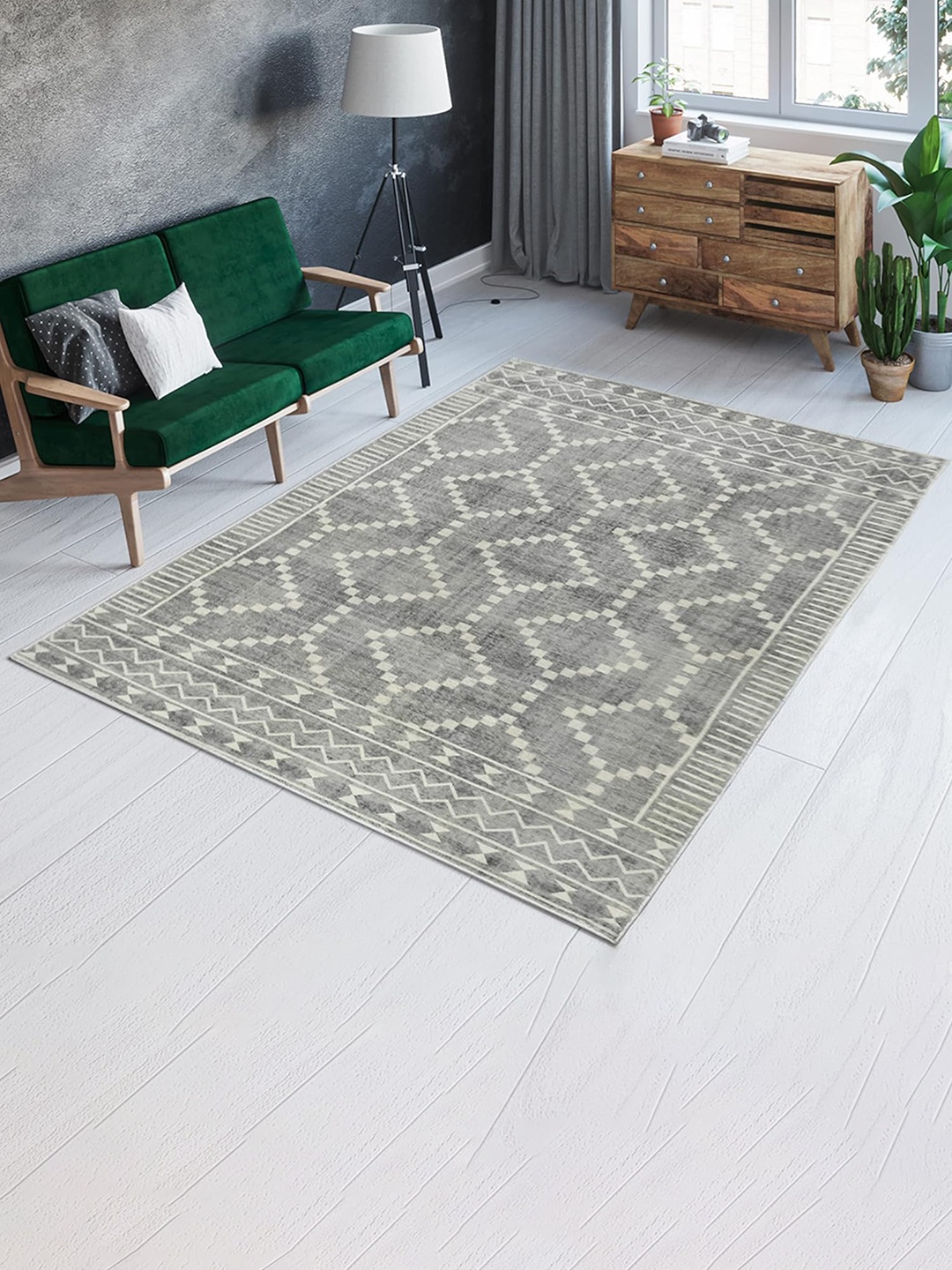 

Sapana Carpet-Mats Grey Geometric Anti-Skid Polyester Carpet