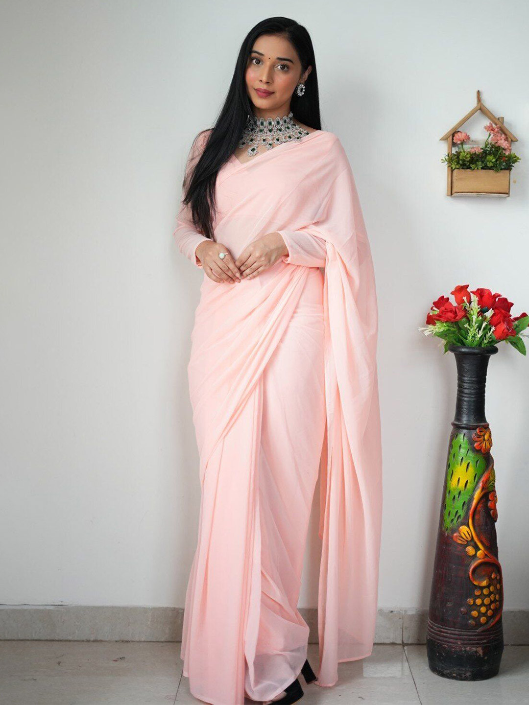 

Fashion Basket Pure Georgette Ready to Wear Saree, Pink
