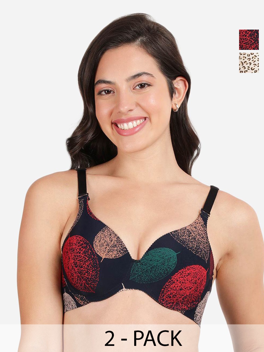 

shyaway Pack Of 2 Animal Printed Lightly Padded Medium Coverage Bra- All Day Comfort, Black