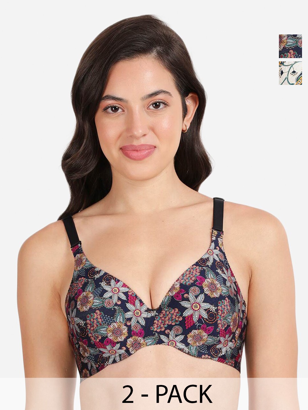 

shyaway Pack Of 2 Floral Medium Lightly Padded T-shirt Bras With All Day Comfort, Black