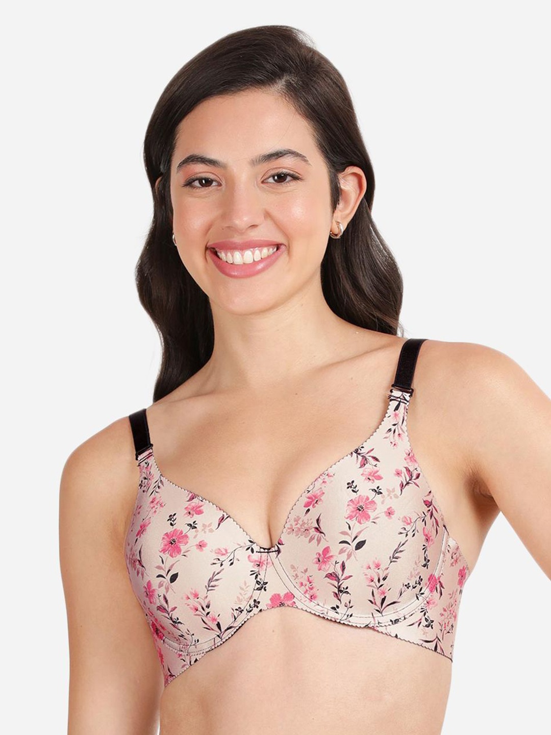 

shyaway Floral Printed Medium Coverage Lightly Padded Balconette Bra- All Day Comfort, Pink