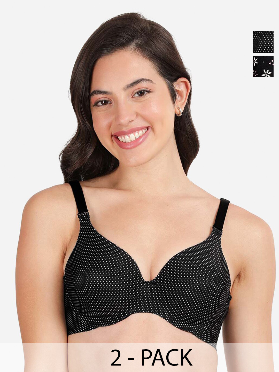 

shyaway Floral Bra Medium Coverage Underwired Lightly Padded, Black
