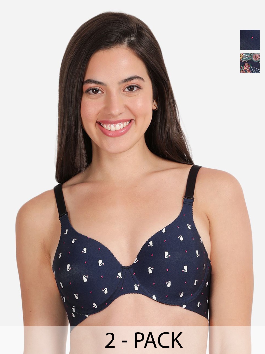 

shyaway Graphic Bra Medium Coverage Underwired Lightly Padded, Navy blue