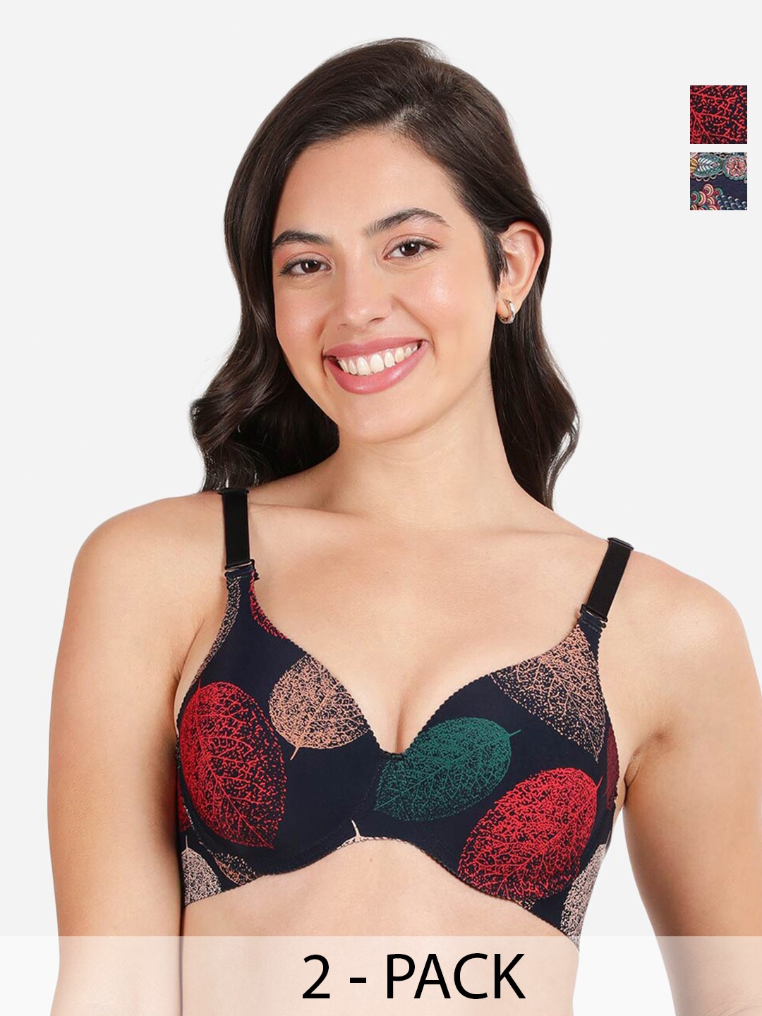 

shyaway Floral Bra Medium Coverage Underwired Lightly Padded, Black