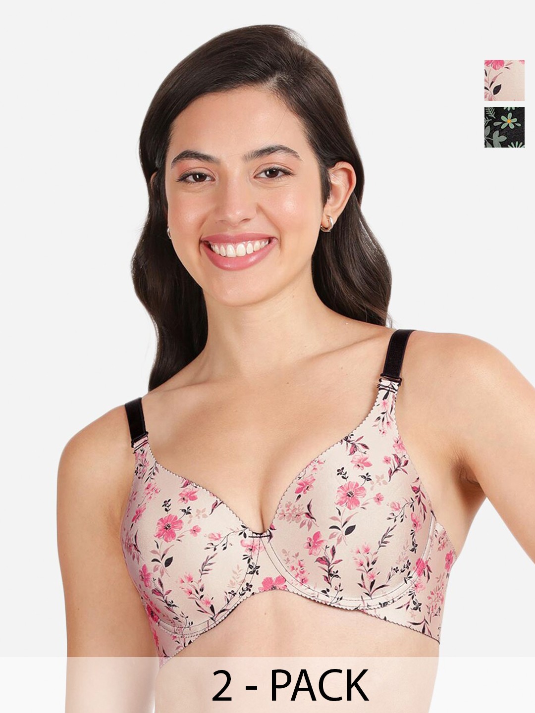 

shyaway Floral Bra Medium Coverage Underwired Lightly Padded, Black
