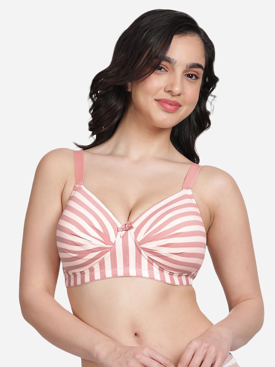 

shyaway Striped Medium Coverage Lightly Padded Cotton Balconette Bra With All Day Comfort, Pink