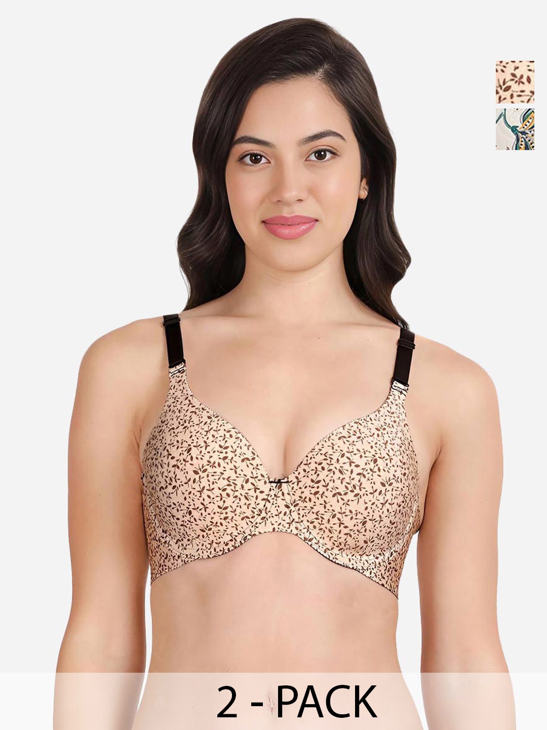 

shyaway Pack Of 2 Printed Lightly Padded Medium Coverage T-shirt Bras With All Day Comfort, White