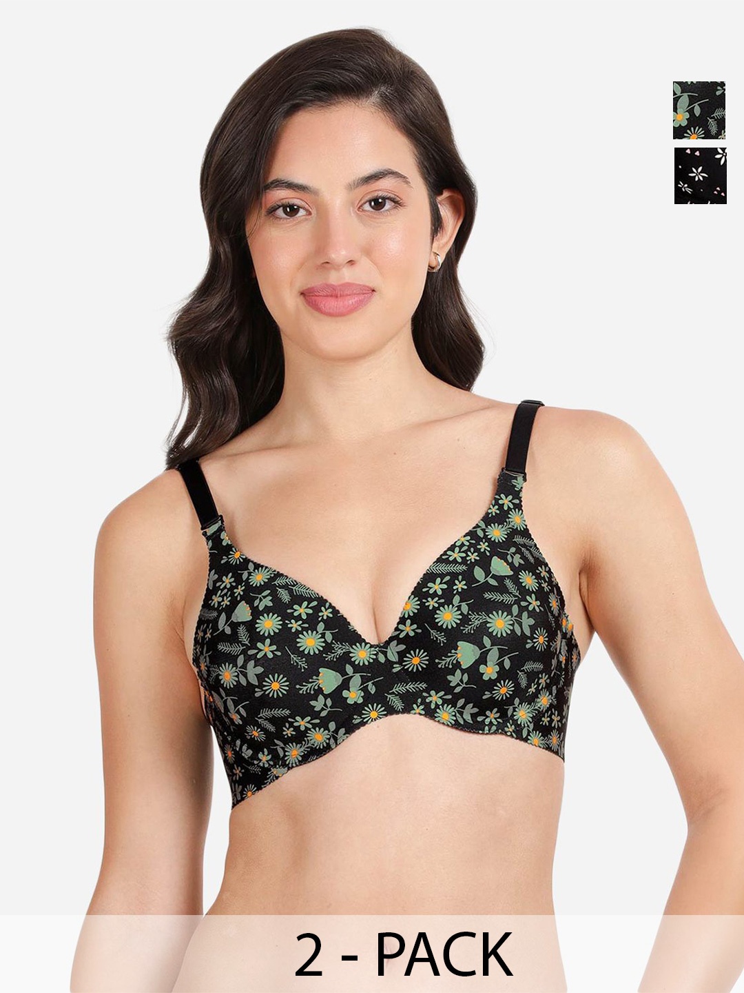 

shyaway Floral Bra Medium Coverage Underwired Lightly Padded, Black
