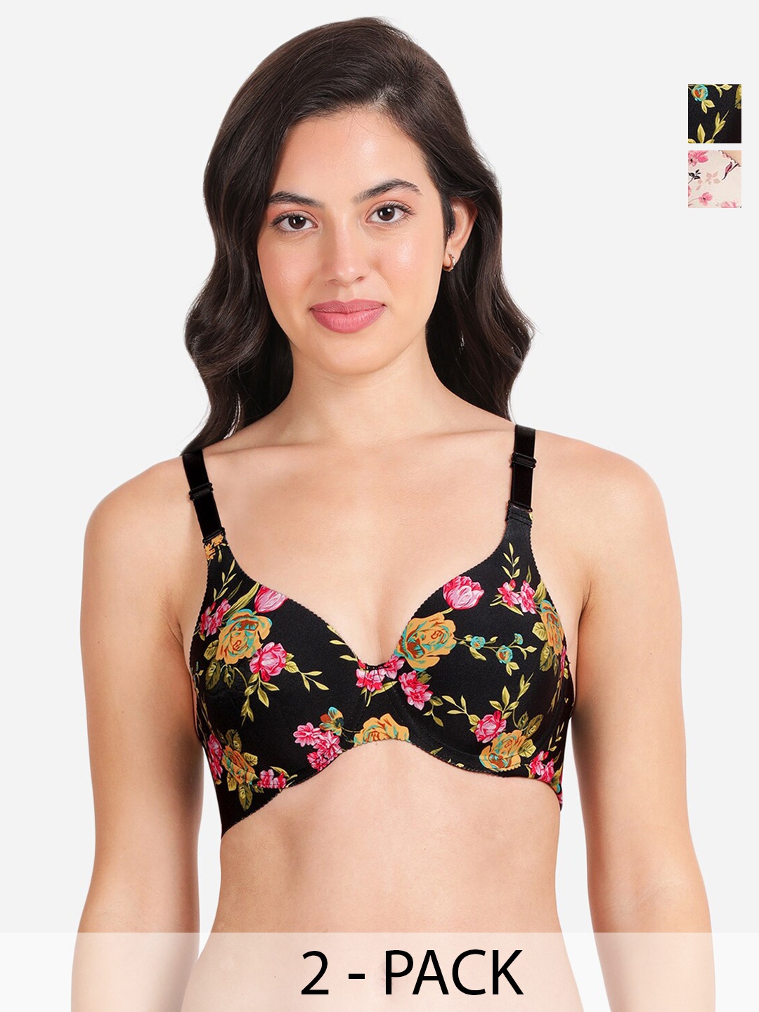 

shyaway Floral Bra Medium Coverage Underwired Lightly Padded, Black