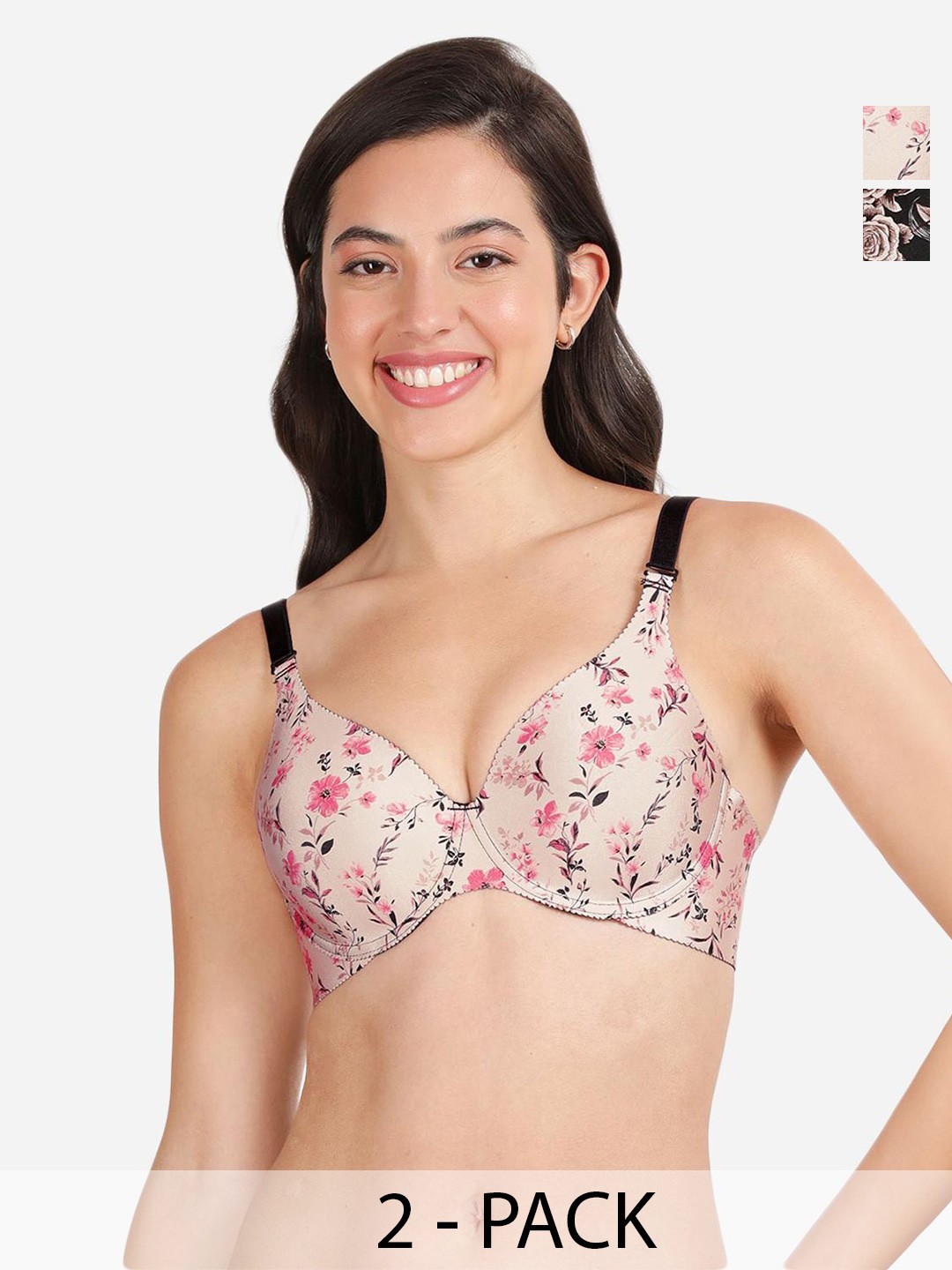 

shyaway Floral Bra Medium Coverage Underwired Lightly Padded, Black
