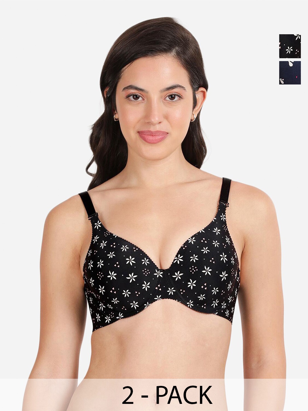 

shyaway Floral Bra Medium Coverage Underwired Lightly Padded, Black