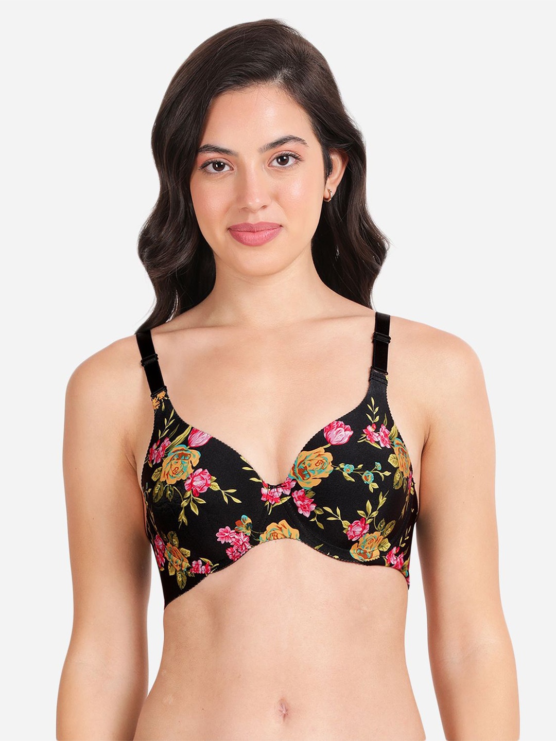 

shyaway Floral Medium Lightly Padded T-shirt Bra With All Day Comfort, Black