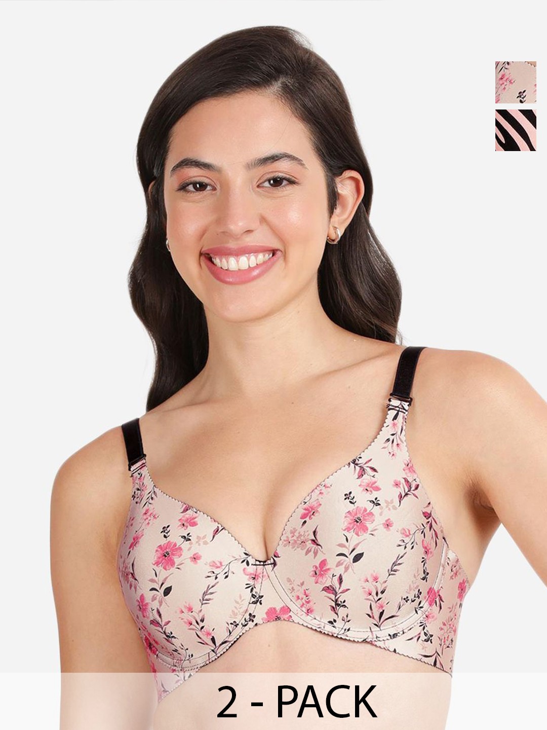 

shyaway Pack Of 2 Printed Medium Coverage Lightly Padded Balconette Bra- All Day Comfort, Pink