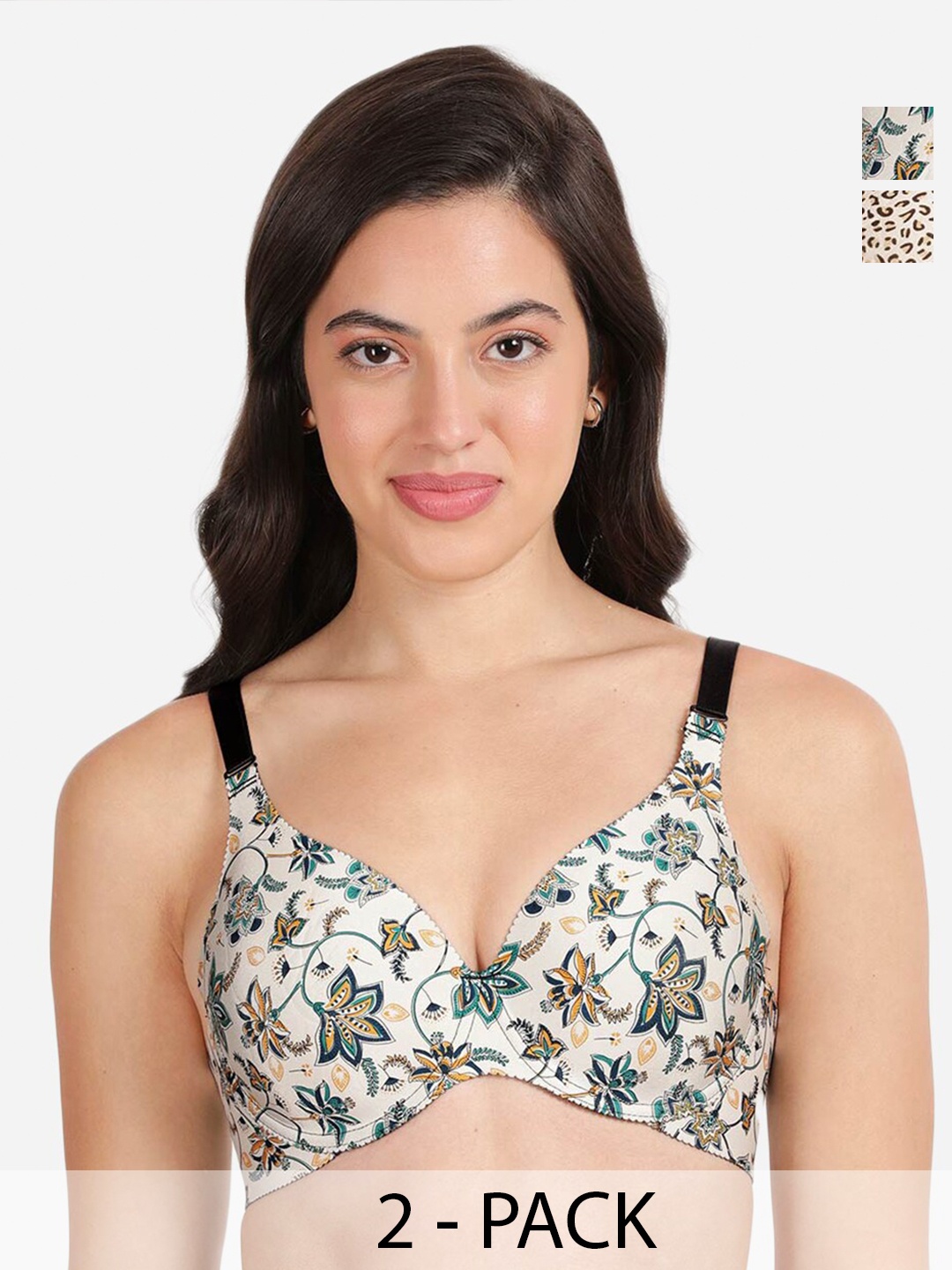 

shyaway Pack Of 2 Floral Print Medium Coverage Lightly Padded T-shirt Bra- All Day Comfort, White