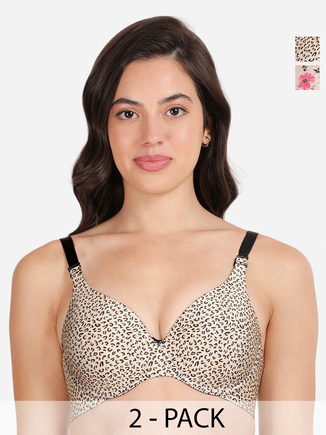 

shyaway Pack Of 2 Floral Underwired Lightly Padded Balconette Bras With All Day Comfort, Brown
