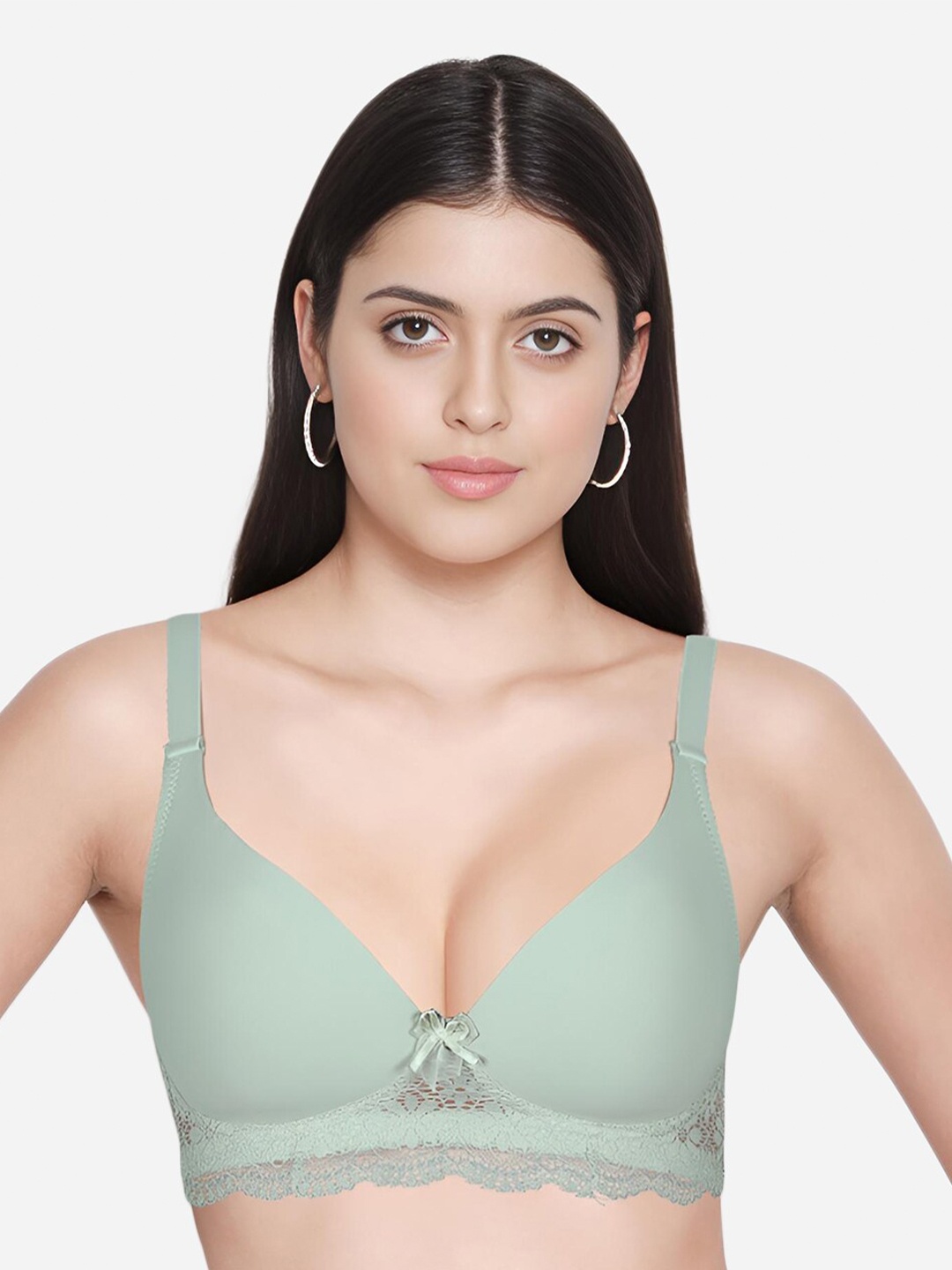 

shyaway Medium Coverage Lightly Padded Non-Wired Plunge Bra- All Day Comfort, Green