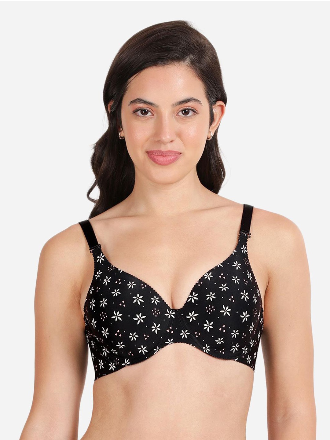 

shyaway Floral Balconette Bra - Medium Coverage Underwired Lightly Padded, Black