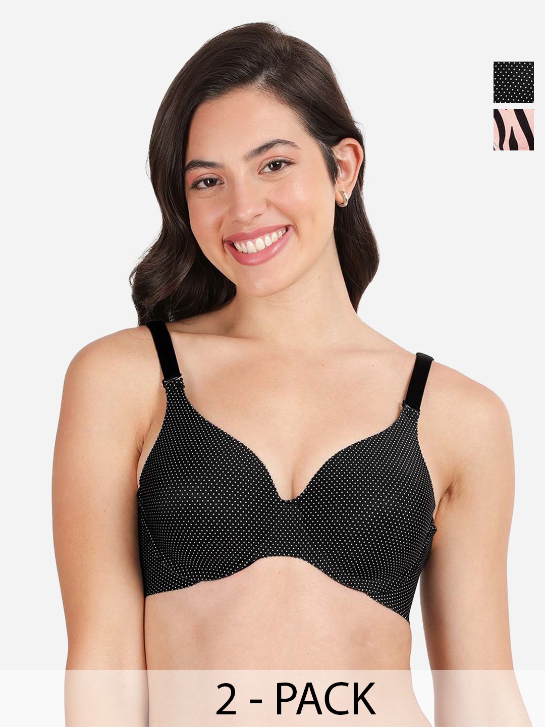 

shyaway Pack Of 2 Printed Medium Coverage Lightly Padded Balconette Bra- All Day Comfort, Pink