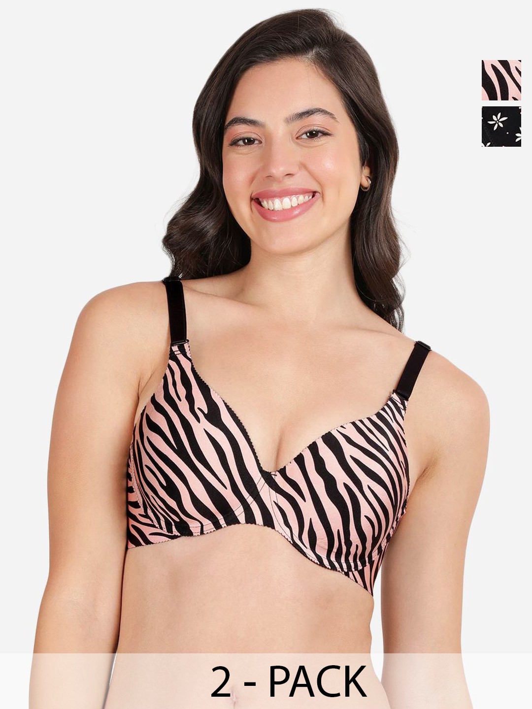 

shyaway Floral Bra Medium Coverage Underwired Lightly Padded, Black