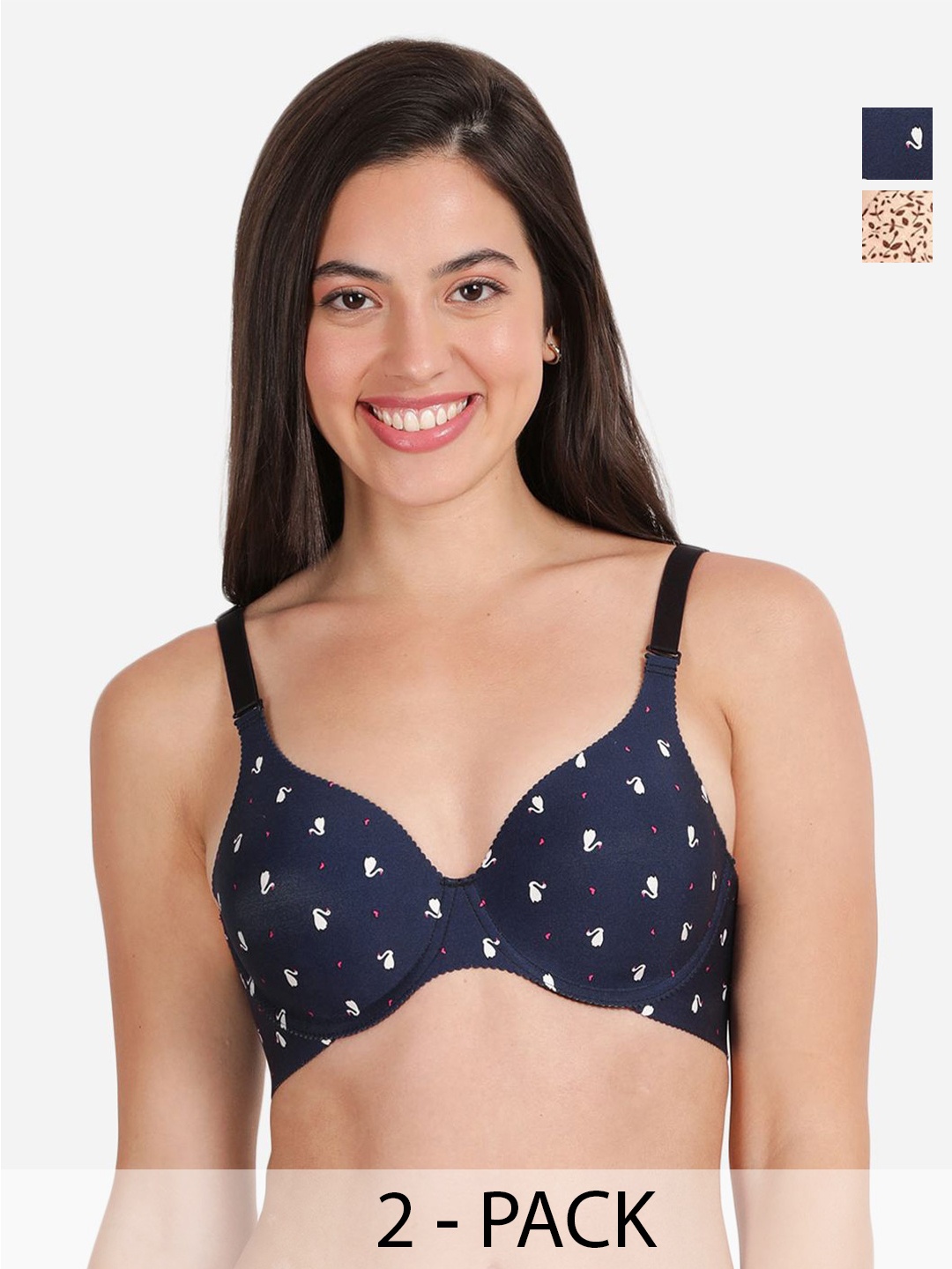 

shyaway Floral Bra Medium Coverage Underwired Lightly Padded, Navy blue