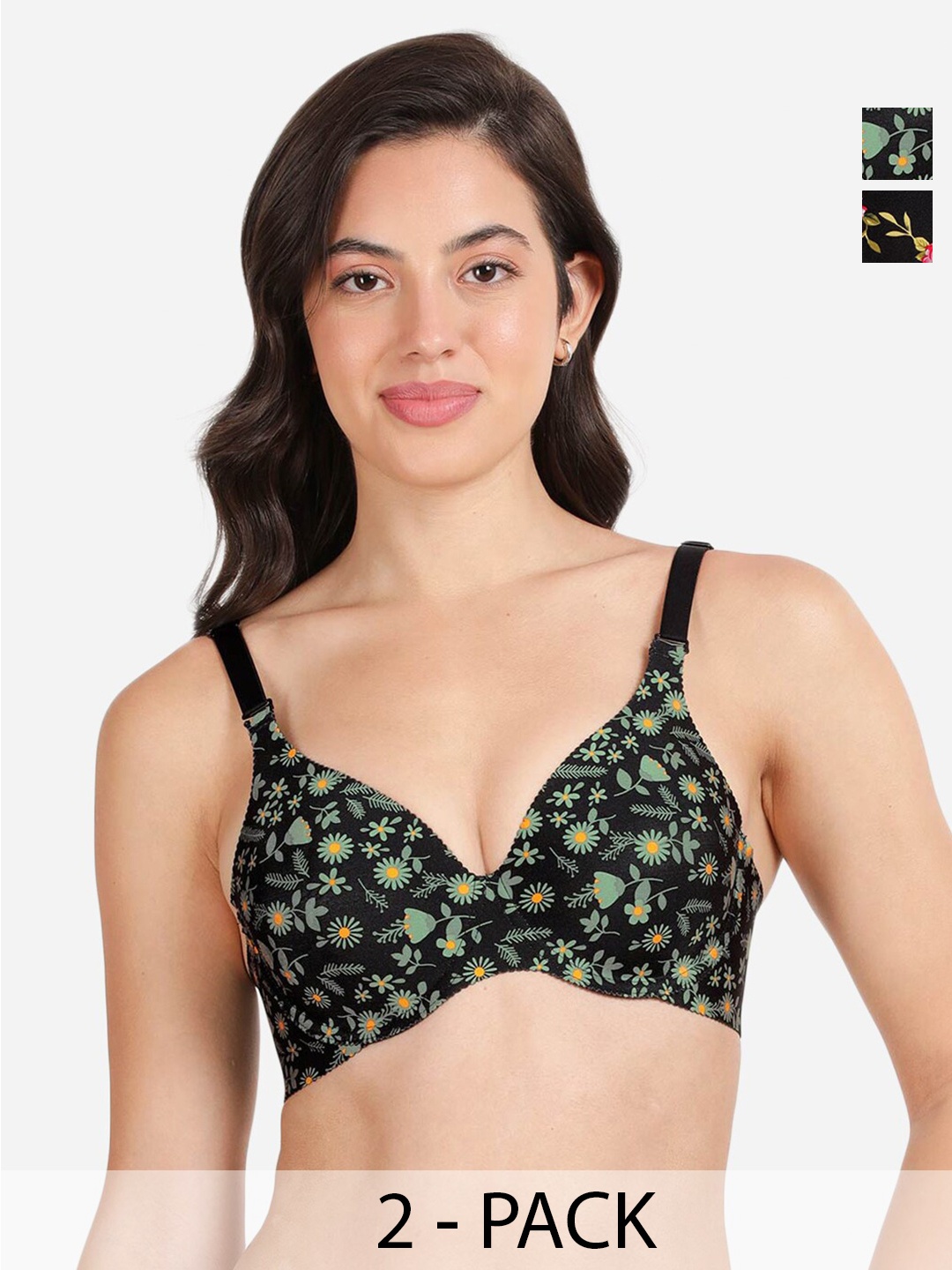 

shyaway Floral Bra Medium Coverage Underwired Lightly Padded, Black