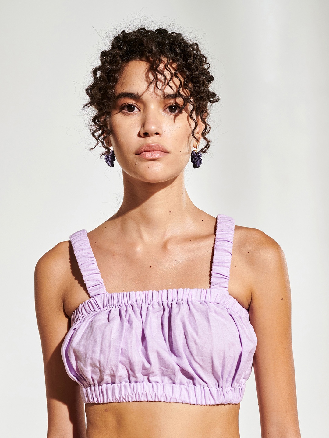 

Midsummer Floral Linen Bralette Crop Top, Lavender