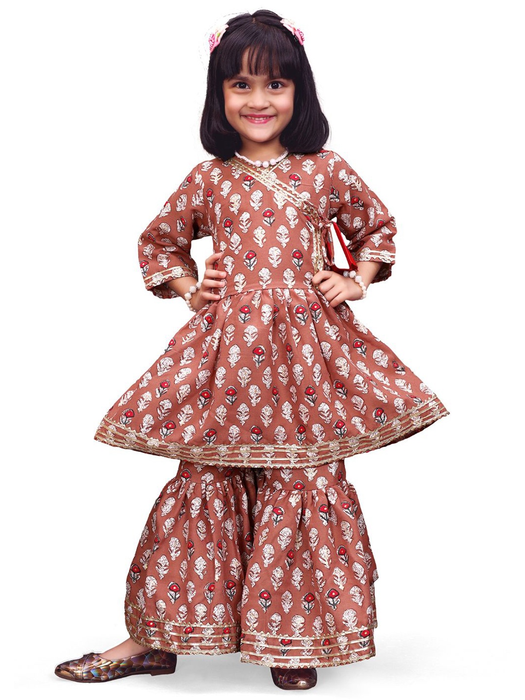 

BAESD Girls Floral Printed A-Line kurta With Palazzo, Peach