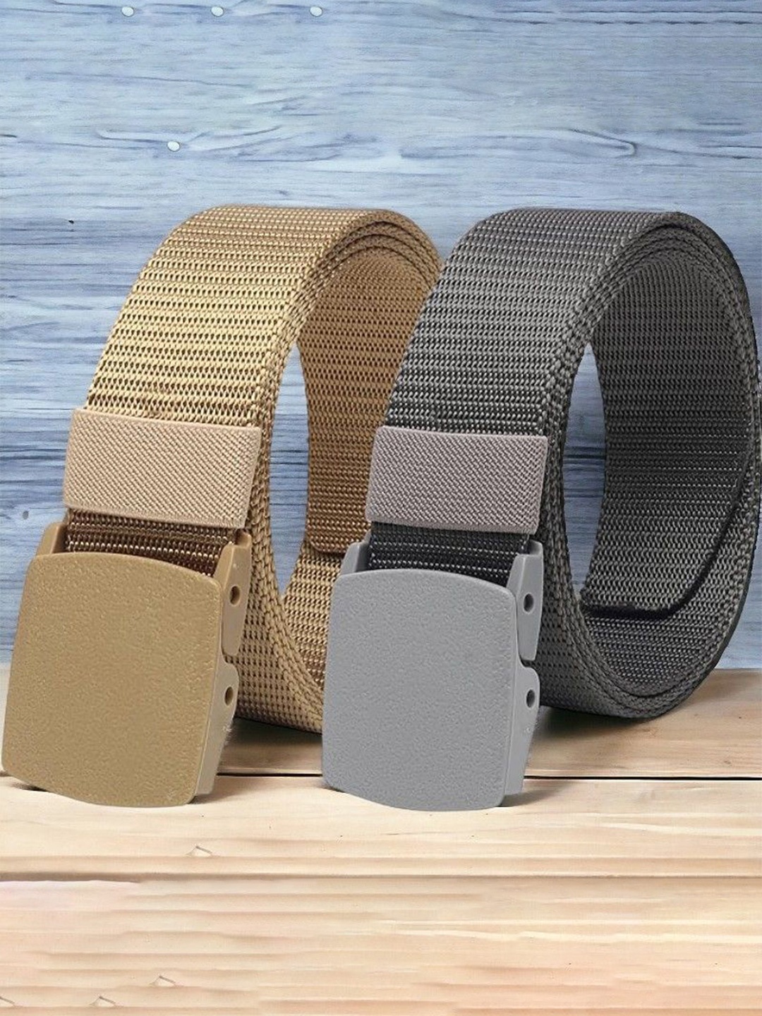 

The Roadster Lifestyle Co. Men Beige & Grey Set Of 2 Textured Canvas Belts