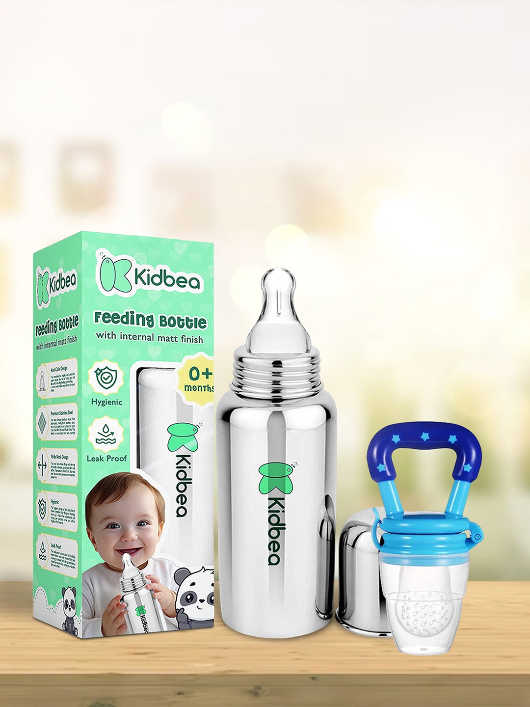 

Kidbea Infants Set Of 3 Leak Proof Food & Fruit Feeder With Feeding Bottle, Blue
