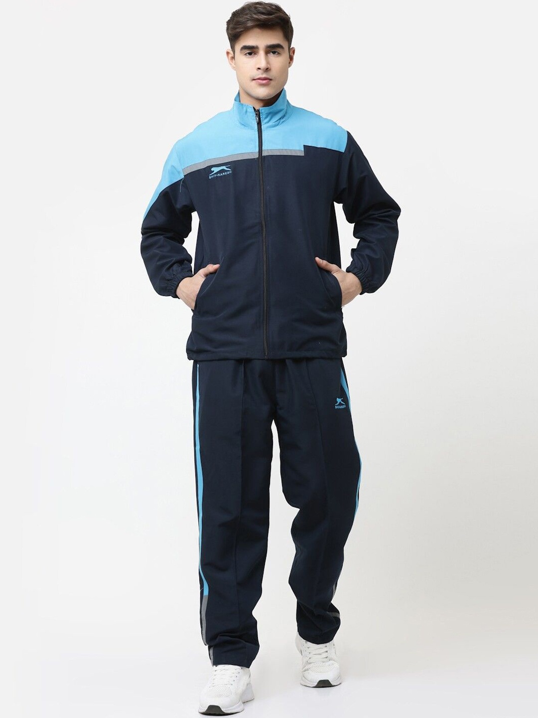 

Shiv Naresh Men Mock Collar Sports Tracksuits, Navy blue
