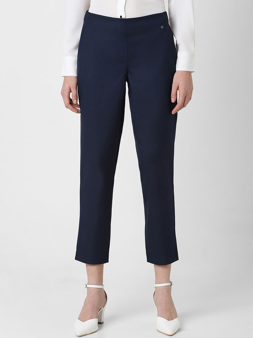 

Van Heusen Woman Mid-Rise Cropped Formal Trousers, Navy blue