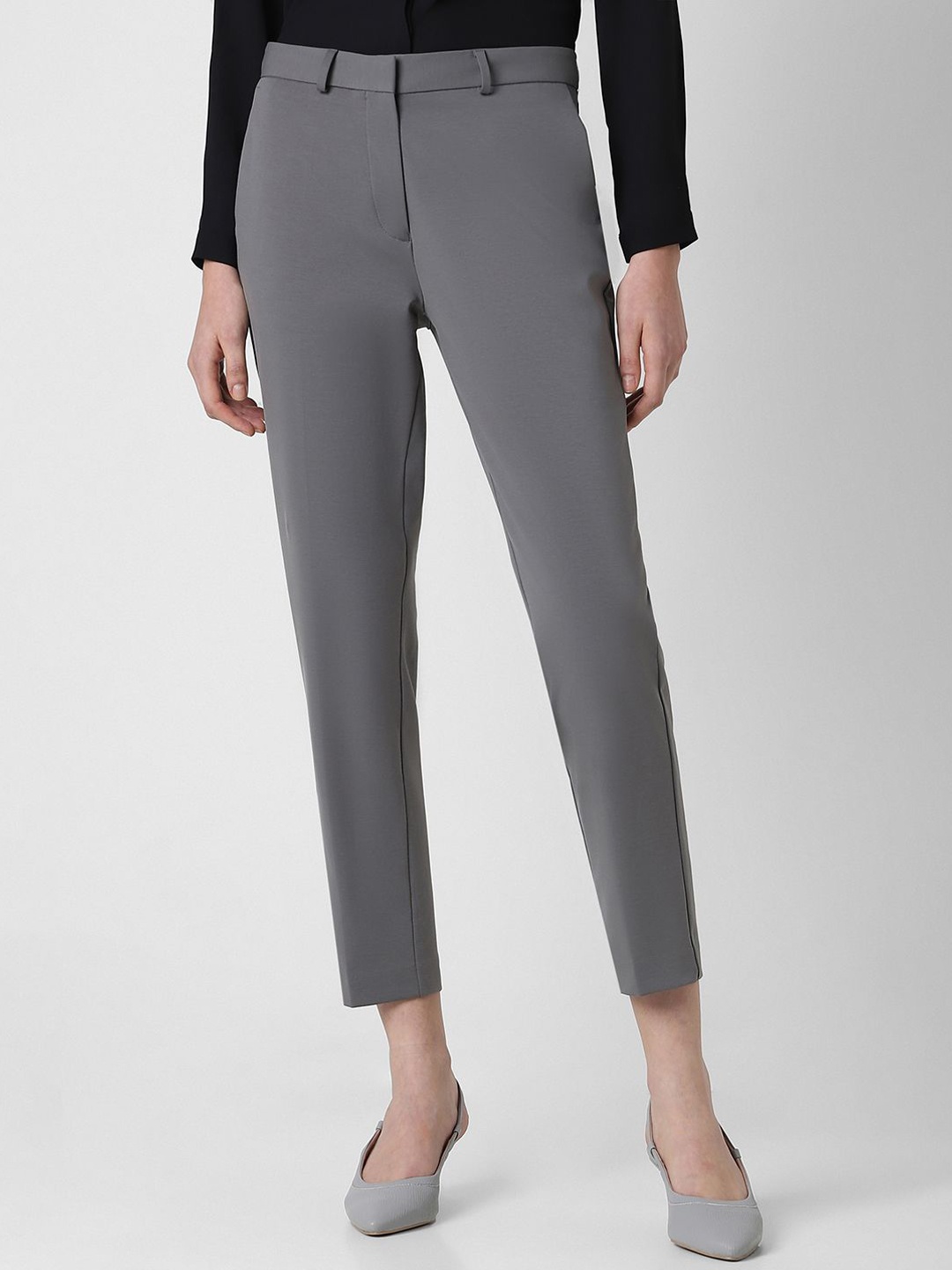 

Van Heusen Woman Mid-Rise Cropped Formal Trousers, Grey