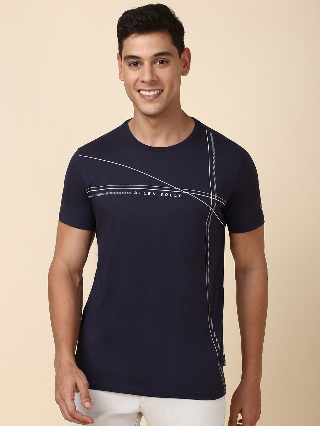 

Allen Solly Striped Round Neck Slim Fit Cotton T-shirt, Navy blue