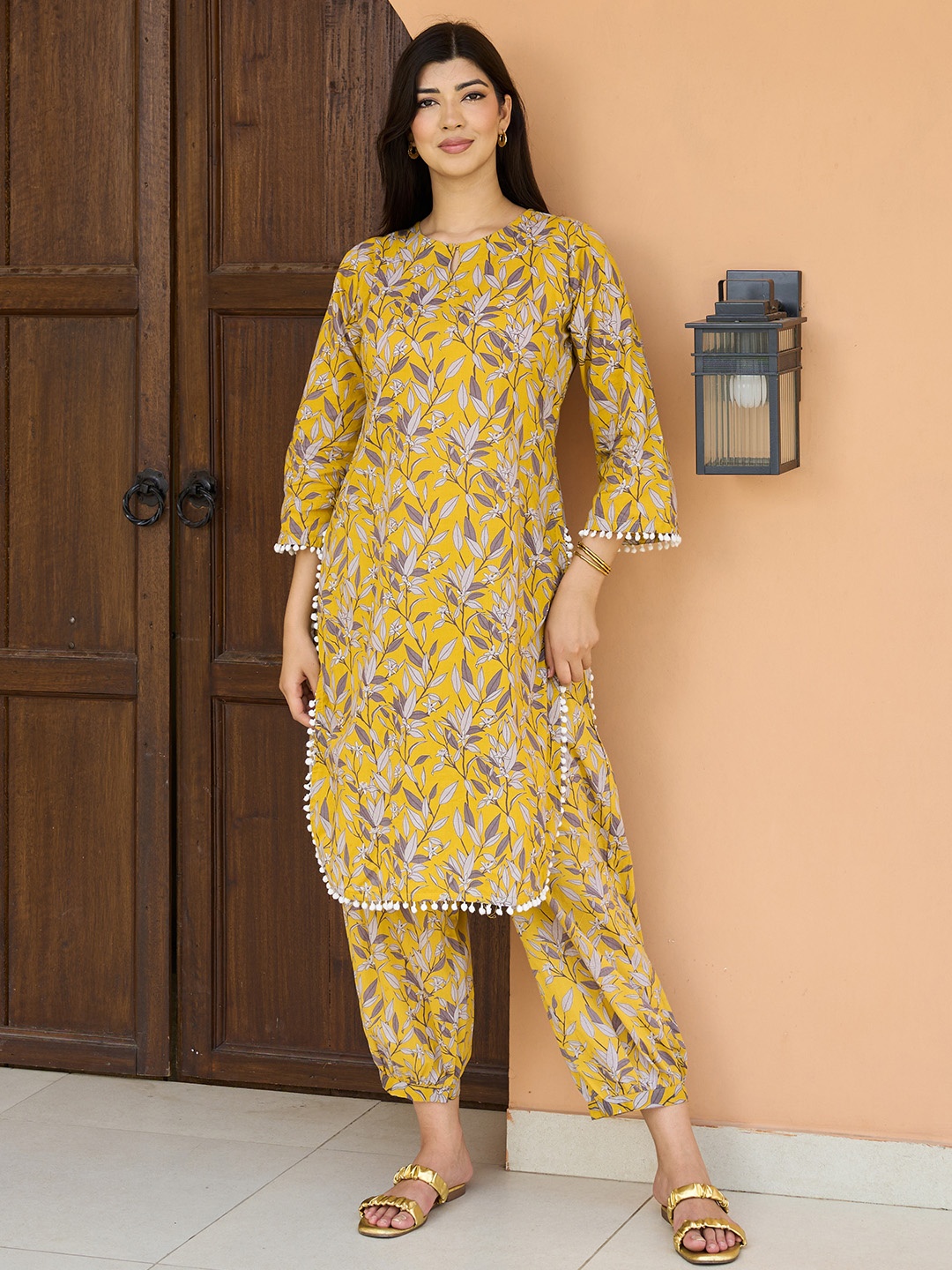 

Libas Floral Printed Regular Pure Cotton Kurta with Salwar, Mustard
